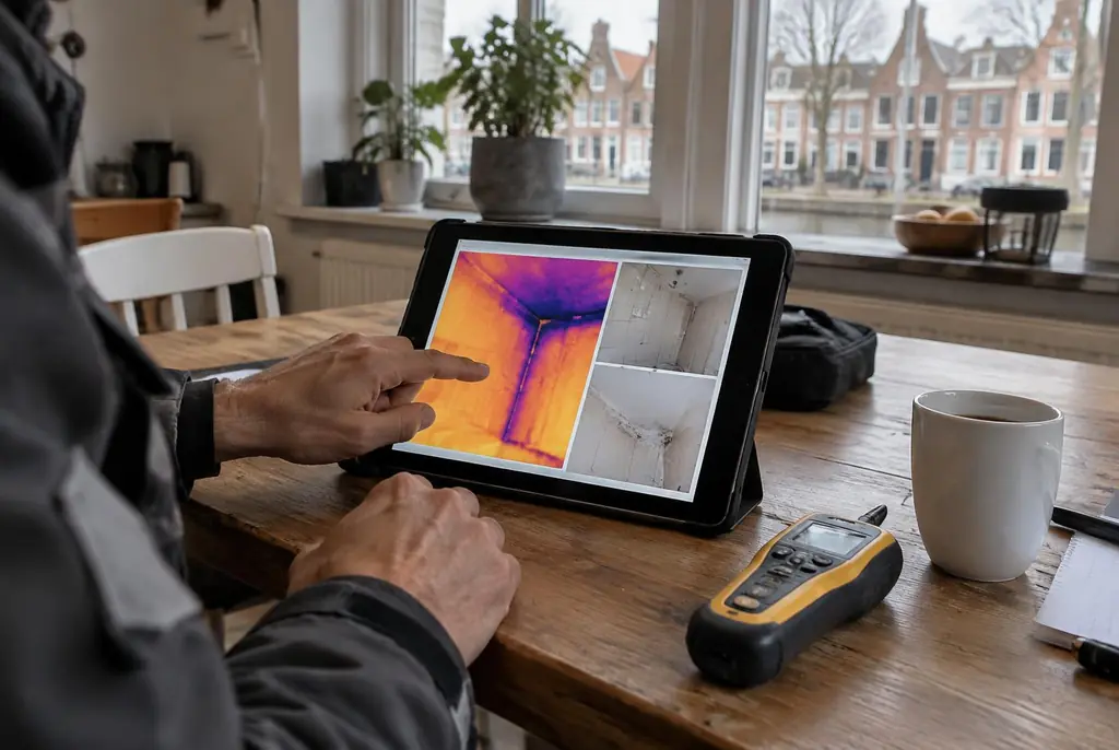 Lekdetectie Maarssen – lekdetectierapport met warmtebeelden en foto's op een tablet
